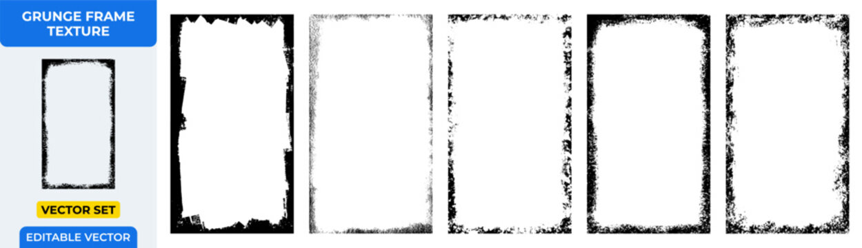Grunge Frame 16:9 Texture Vector Set: Distressed Borders, Aged Overlays, Rough Edges, and Vintage Photo Frames for Graphic Design Elements