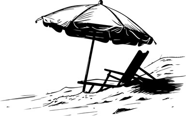 Relaxing beach scene with umbrella and chair coastal paradise serene environment artistic viewpoint vacation