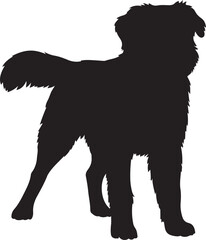 Dog standing alert silhouette black white, Watchful dog pose minimal line art