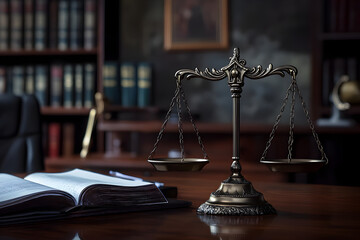 A scale with a book on a desk