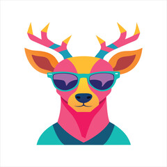 Colorful Deer Portrait with Sunglasses Vector
