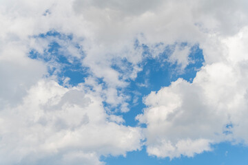 Blue Sky with Fluffy White Clouds on a Sunny Summer Day. Cloudscape - Blue sky and white clouds....