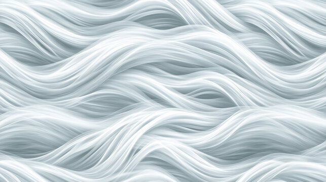 Seamless abstract pattern of fluid wave lines in soft white and gray tones, creating smooth and flowing texture. design evokes sense of calm and movement