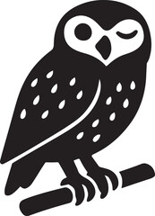 Winking owl silhouette cute vector design, Playful bird face in black white sketch