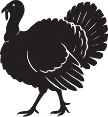 Black turkey silhouette simple clean art, Thanksgiving bird in solid style