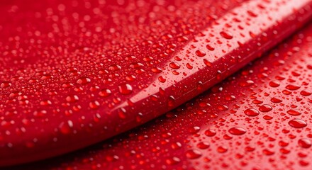 Red Glossy Surface with Water Droplets - Abstract Macro Texture Background