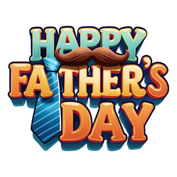 3D bold Happy Father&rsquo;s Day typography with blue tie on clean white background
