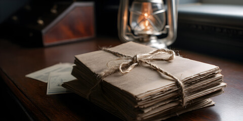 A stack of letters with a string tied around them