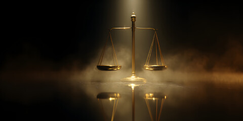 A gold scale with a light shining on it