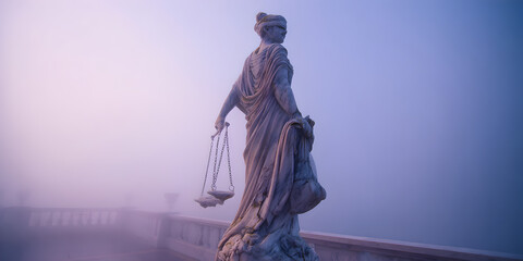 A statue of a woman holding a scale