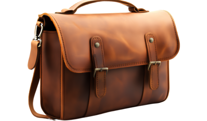 Vector icon of a silhouette figure running up stairs, composed of simple shapes, on a transparent background - A brown leather shoulder bag, transparent background (2)