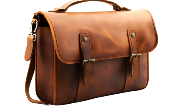 Vector icon of a silhouette figure running up stairs, composed of simple shapes, on a transparent background - A brown leather shoulder bag, transparent background (2)