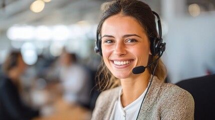 Smiling Customer Service Representative in Modern Office Space