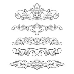 vintage victorian ornament collection with line art drawing vector illustration