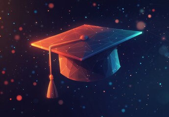 a stunning glowing graduation cap polygonal low poly illustration on a dark background for unique digital art and design -