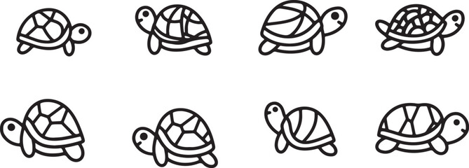 set of line art drawn cute turtles
