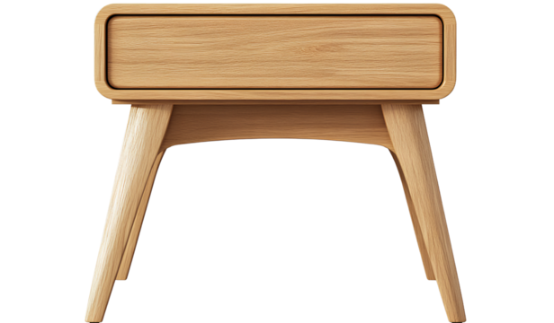  A modern bedside table with one drawer, simple design, wooden structure, light wood color, transparent background (2)