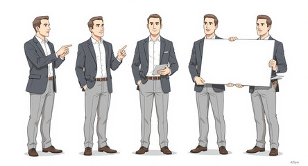 Obraz premium Successful business people in suits stand together, holding blank placards, ready to convey your message