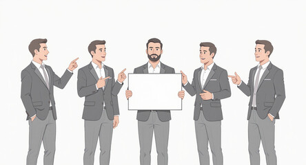 Successful businesspeople holding a banner, symbolizing teamwork and leadership in the company office