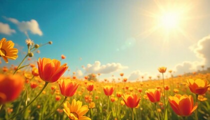 Fototapeta premium A vibrant, sun-drenched scene of pure joy and contentment; radiating happiness and serenity Perfect for illustrating themes of well-being and positive emotions , sky, landscape, contentment