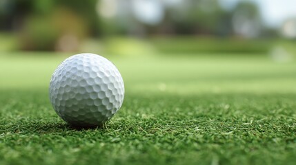 Obraz premium A 4K photo of white golf ball resting on a pristine green, ready for a precise putt.