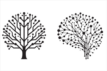 Abstract Tree and Brain Circuitry Designs Technology and Nature Symbiosis