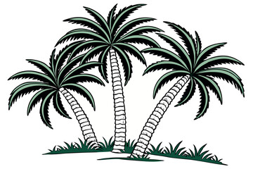 Fototapeta premium Simple stylized illustration of three palm trees with green fronds on white background