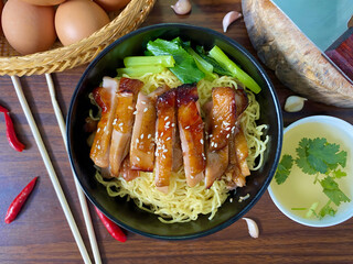 Grilled Chicken Noodle Bowl with Sesame and Soup &ndash; Asian Street Food Style