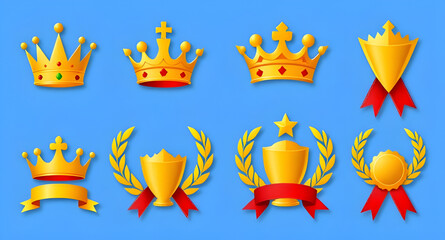 gold crown cup award, royal winner trophy set, victory crown cup vector, golden champion trophy, luxury gold award set, premium crown cup icon, success royal trophy, elite gold cup crown, championship