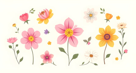 Spring flowers vector, Vector spring blooms, Floral spring illustration, Spring blossom vector, Colorful flower vector, Hand-drawn spring flowers, Spring bouquet illustration, Wildflowers vector, Spri