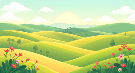 Rural scenery, Horizon landscape, Outdoor nature scene, Sunny day landscape, Farm field vector, Rolling hills illustration, Sky and field background, Open field scenery, Nature view vector, Fresh gras