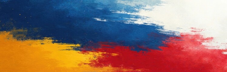 Abstract watercolor background with brush strokes in Philippine flag colors. Blue yellow, red grunge textures template. Suitable for banner poster flyer card invitations, patriotic design,