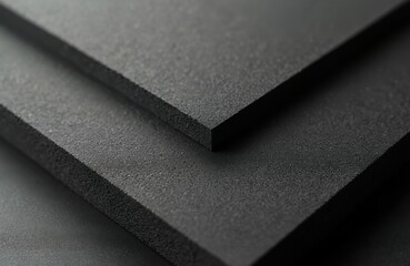 Close-up textured view of black polyethylene foam sheets. Foam board serves cushion for sensitive equipment, packaging, soundproofing, insulation. Abstract background. Industrial texture. PVC,