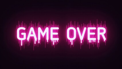 Pink neon "Game Over" text with dripping effect and sound waves