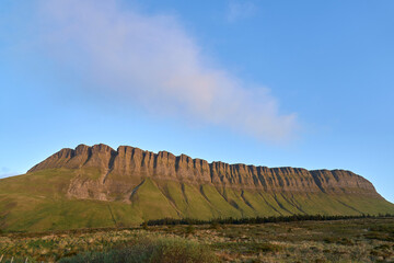 Deep depth of field landscape shot of irish rural scene in County Sligo, Ireland, incorporating Benbulben mountain