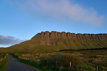 Deep depth of field landscape shot of irish rural scene in County Sligo, Ireland, incorporating Benbulben mountain