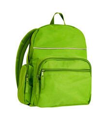 Green backpack isolated on white, knapsack,schoolbag.Single object.School item.