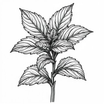 black and white basil plant drawing clip art preview