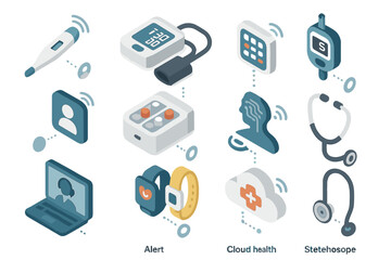 Medical technology icons for healthcare and digital communication
