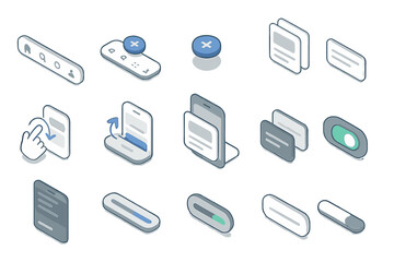 Modern user interface elements: buttons, sliders, toggles, menus, forms