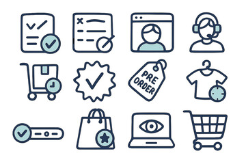 Online shopping and customer service icons on dark background