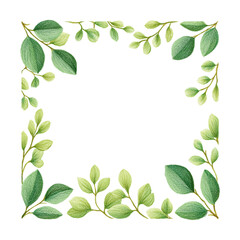 Obraz premium green botanical leaves frame border with natural foliage elements on transparent background for organic design templates