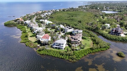 coastal island homes on Palm Harbor, Florida with wildlife preserve