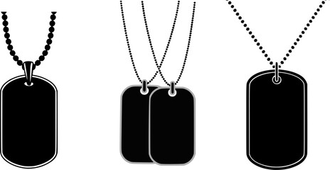 Military Dog Tag Vector Set – Soldier ID Tags, Army Identification Plates, Combat Name Tags, Troop Necklace Tags, Transparent Background – Isolated War-Time Equipment Silhouette Collection