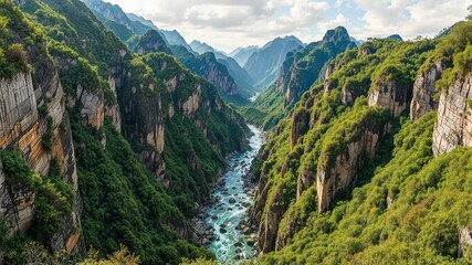 Naklejka premium Taiwan's Toroko Gorge: Scenic River and Mountain Views