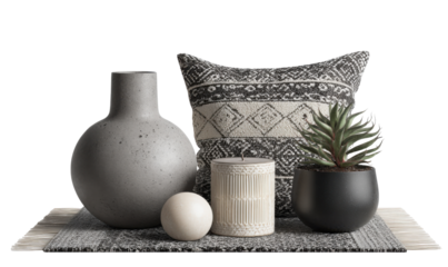 Modern Boho Decor Arrangement with Neutral Tones