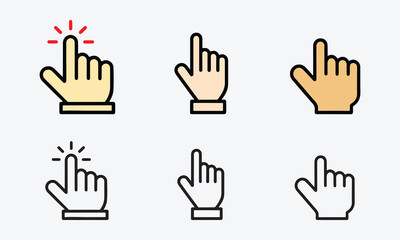 Hand Pointer Icon in Line & Colorful Vector on White Background