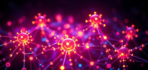 Abstract network nodes glowing with data streams, AI algorithms, quantum computing circuits,  science,  technology trends