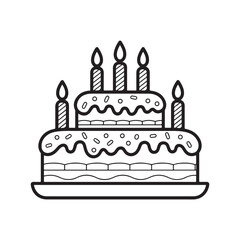 Hand drawn birthday cake outline illustration