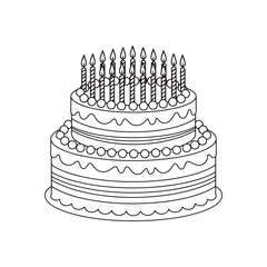 Hand drawn birthday cake outline illustration
